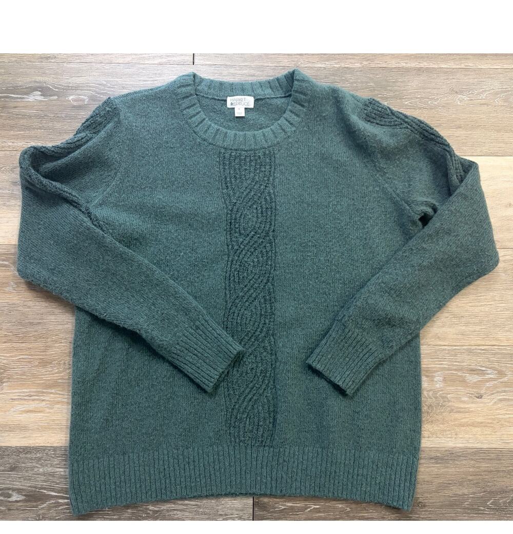 Market And Spruce Green Cable Knit Sweater XL Cozy Fall Cottagecore Classic